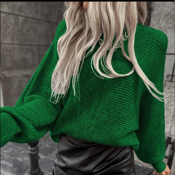 Cozy Batwing Sleeve Knit Sweater Top Green - Picture 2 of 7